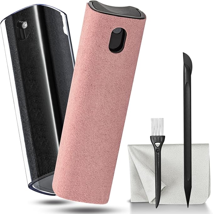 2Pcs Screen Cleaner Spray and Wipe for Laptop Monitor and Car Screens, Phone Touchscreen Mist Cleaning Kit for Cellphone, Tablet, PC, Computer, LCD, Eyeglass, iPhone, iPad, Mac Pro - Black and Pink-DeskLoop Office