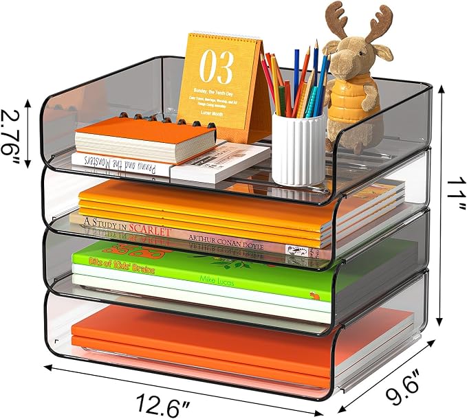 FANXIYQ 4-Tier Acrylic Paper Tray Organizer, Homework & Notebooks, Decorative - Image 5