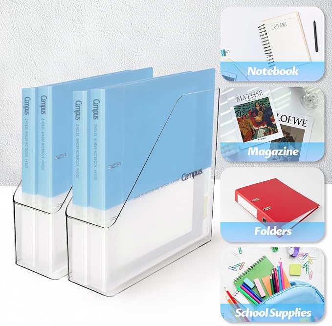 4Pcs Clear Acrylic Magazine File Holder, Plastic Vertical File Folder Storage - Image 4