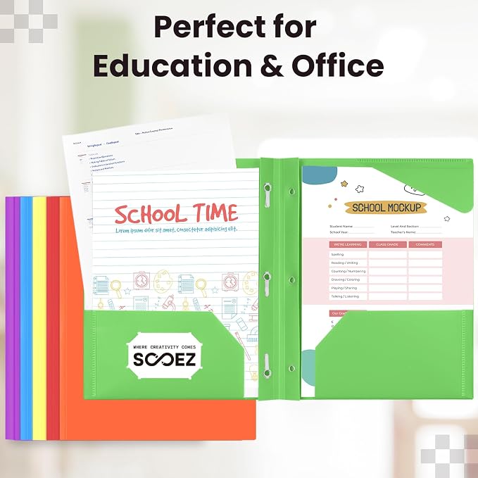 Sooez Plastic Folders with Pockets and Prongs, 6 Pack Pocket Folders with Prongs - Image 6