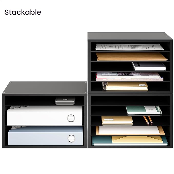 Ballucci 5 Tier Paper Organizer Letter Tray, Wood Desk File Organizer - Image 6