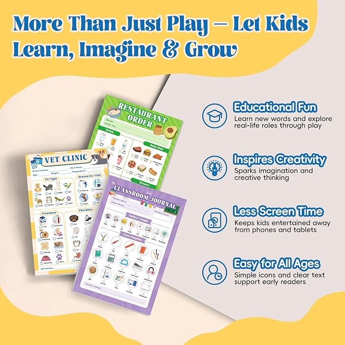10 Pack Kids Pretend Play Notepads, 40 Pages Kids Playtime Pads, Educational - Image 5