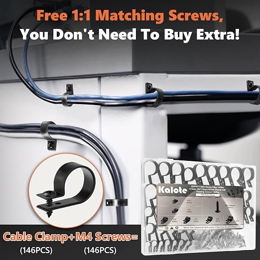 292Pcs Black PA66 Nylon R Cable Clamps Kit w/ M4 Screws, 6 Sizes | Good - Image 4