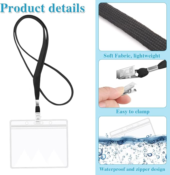 60 Pack Clear Name Tags Holder and Lanyards, Reusable Lanyard - Image 3