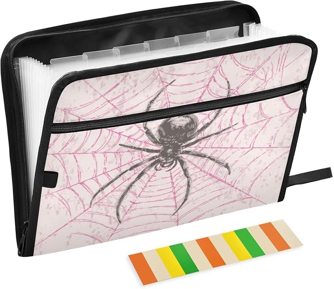 Black Spider on Pink Web Accordion File Organizer Expanding Document Folder by Unknown