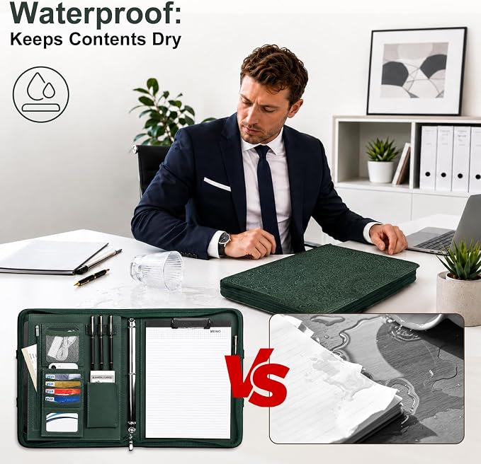 Padfolio Portfolio Binder with Handle, 3-Ring Folder Organizer | Vegan leather - Image 8