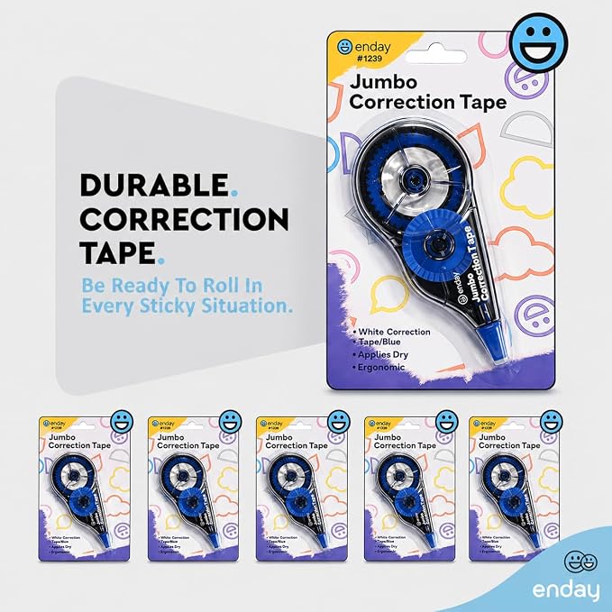 Enday White Out Correction Tape, Jumbo Corrective Tape 32.8 Feet, Plastic Blue - Image 6