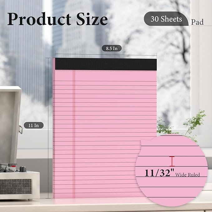 6 Pack Legal Pads 8.5 x 11 Colored Note Pads 8.5 x 11 Pink Notepad Perforated Writing Pads 8.5 x 11 Lined Paper Pads of Paper Wide Ruled 30 Sheets Notebook To Do List for School, Office, Home-DeskLoop Office