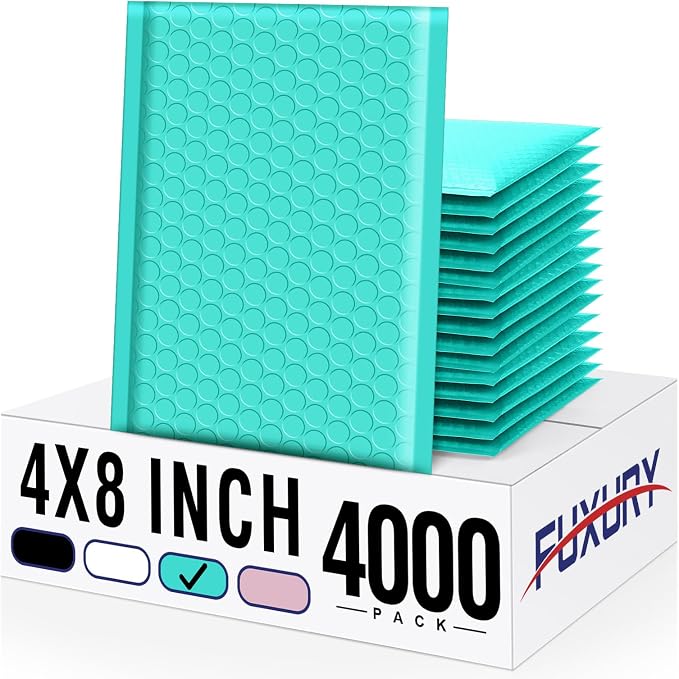 Fuxury Teal Bubble Mailers 4x8" 4000 Pack, Waterproof Padded Envelopes Self by Fuxury