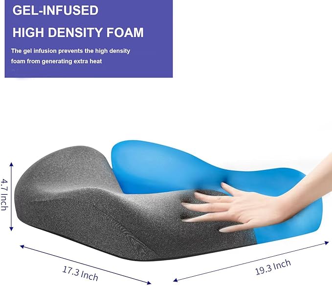 SupremeComfort X-Large Gel Infused High Density Foam Seat Cushion for Office Chair, Kitchen Chair, Car Seats- Elevate Your Seating Experience -Pressure Sore and Tailbone Pain Relief-DeskLoop Office