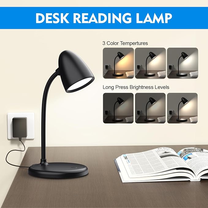 LED Desk Lamp for Home Office, 3 Light Colors, Table Lamp, Dimmable Reading - Image 5