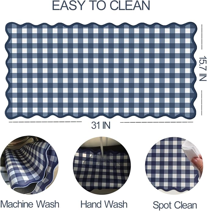 Scalloped‌ Checkered Desk Mat Cute Dark Blue XXL Large Gaming Mouse Pad Gingham - Image 4