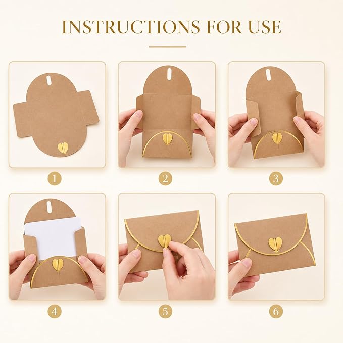 25Pcs Mini Envelope with Gold Heart Shaped Clasp and Blank Cards | Heart Shaped - Image 3