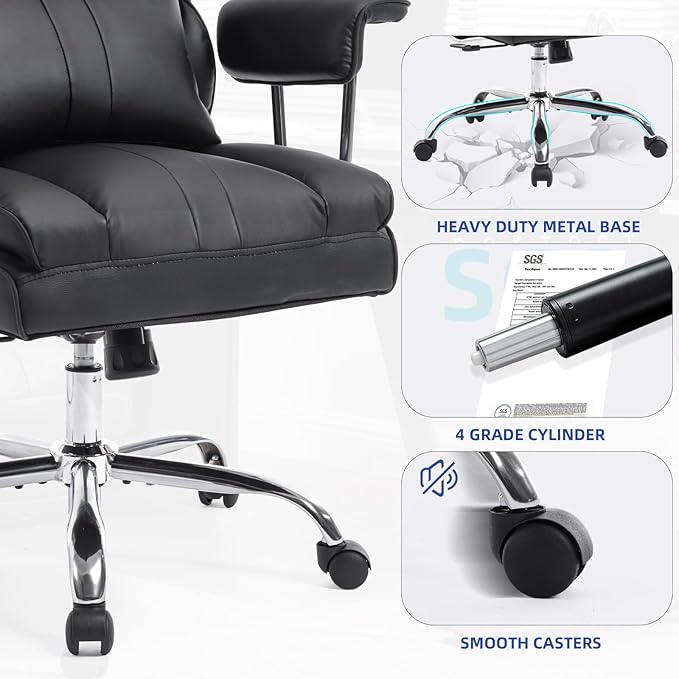 Big and Tall Office Chair 500lbs Wide Seat Executive Office Desk Chair High-Back Office Task Chair, Ergonomic Lumbar Support Computer Office Chairs for Heavy People(Black)-DeskLoop Office