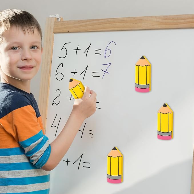 Kolldenn 8 Pcs Back to School Pencil Shaped Magnetic Dry Erase Erasers - Image 6
