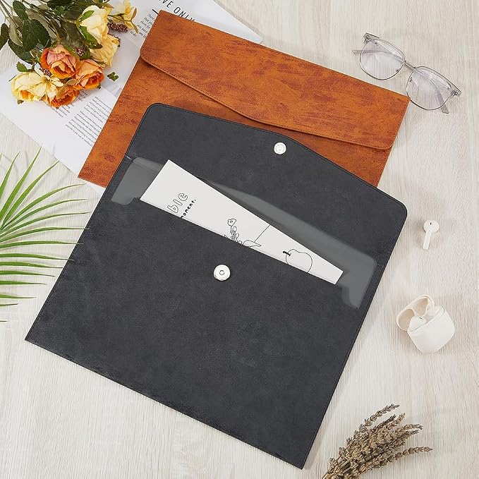 A4 PU Leather File Holder Document Folder Black Thin Waterproof Portfolio - Image 4