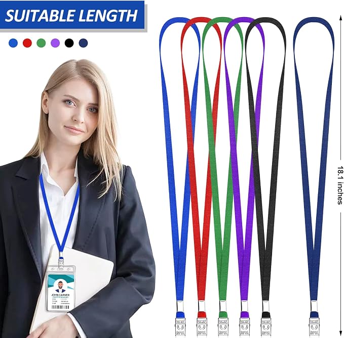 50 Pack Black Lanyards for Id Badges Lanyards Nylon Flat Lanyard - Image 3