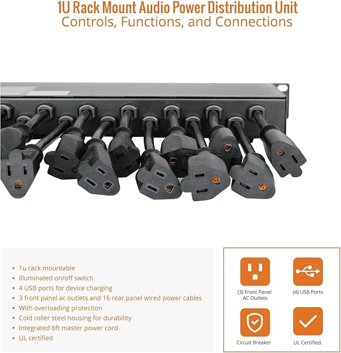 Tecmojo 1U Rack Mount 19 Outlet PDU Power Distribution Unit Power Strip Circuit Breaker fits 19-inch AV/Network/Server Cabinet/Closet/Enclosure-DeskLoop Office