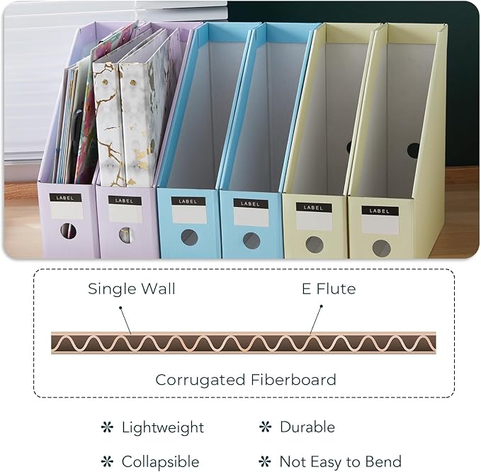 Y YOMA Cardboard File Magazine Holder, Pastel Color, 6 Pack Desktop Binder - Image 3