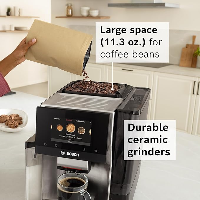 Bosch 800 Series Fully Automatic Espresso and Coffee Machine – 36 Drinks with Coffee World, Cold Brew, Double Cup, Integrated Milk Container, Smart Features, in Silver TQU60307-DeskLoop Office