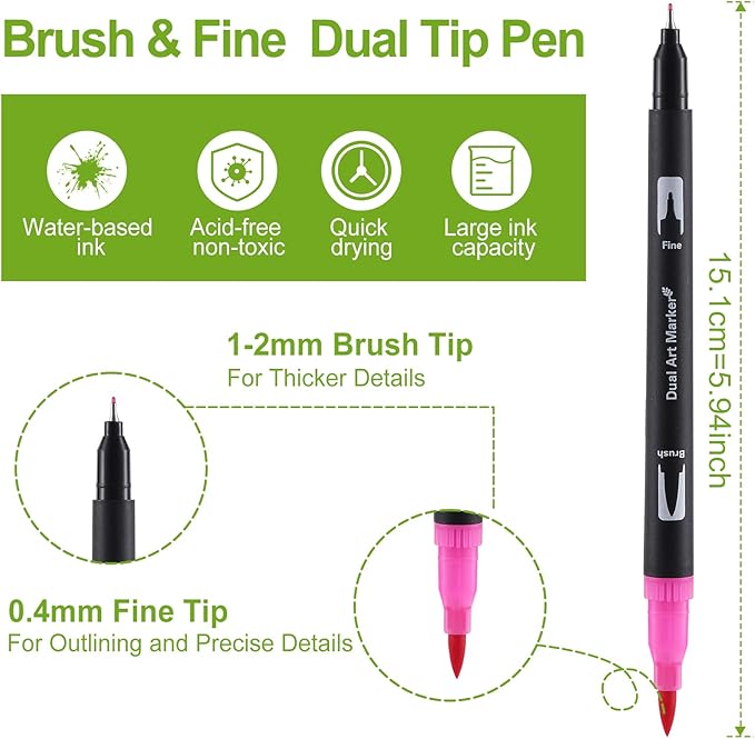 nauets 60 Colors Brush & Fine Dual Tip Watercolor Markers Set for Kids Adults Coloring Books No Bleeding Paint Pens For Drawing Note taking Planner Calligraphy Journaling Card Making Art Supplies-DeskLoop Office