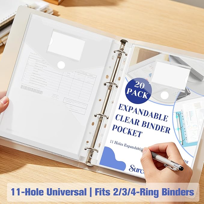 20 Pack Clear Expandable Binder Pockets - Image 5