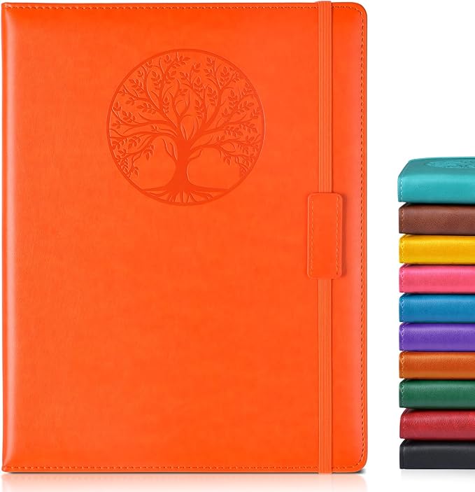 Lined Journal Notebook for Women Men,256 Pages A4 Large Hardcover Leather Journals for Writing,Travel,Business,Work,School,College Ruled Notebooks for Note Taking,Diary Notepad 8.6"×11"(Orange)-DeskLoop Office