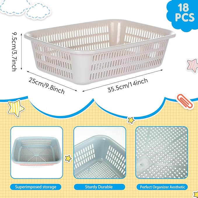 Zhehao 14 x 10 x 4 Inch 16 Pack Paper Organizer Basket Small Plastic Storage - Image 2