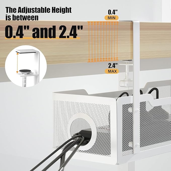 2 Pack Under Desk Cable Management Box White, Cinati 26.8" Wire Organizers No - Image 2