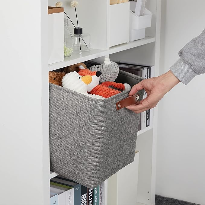 DULLEMELO 12 inch Cube Storage Bins, Large Collapsible Grey Storage Baskets for Square Cubes Organizing, Fabric Boxes Bins for Shelves Nursery Home Office Storage(4 Pack - 12" Grey)-DeskLoop Office