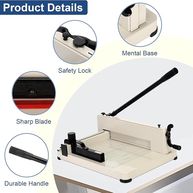 12 Inch Heavy Duty Paper Cutter,Guillotine Paper Cutter Heavy Duty for A4 Paper,Stack Paper Trimmer 400 Sheet Capacity,White A4 Guillotina para Papel for Office Home School.-DeskLoop Office