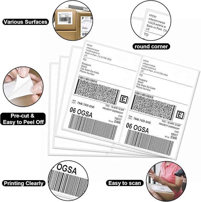 LabelMore 8.5'' x 5.5'' Half Sheet Self Adhesive Shipping Labels - Image 5