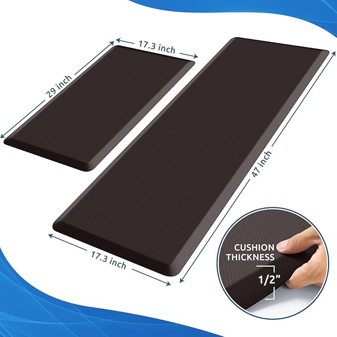KitchenClouds 2PCS Kitchen Rugs Cushioned Anti-Fatigue Non-Slip Waterproof Kitchen Mat Comfort Foam Standing Mat for Floor Office Sink Laundry (Chocolate)-DeskLoop Office