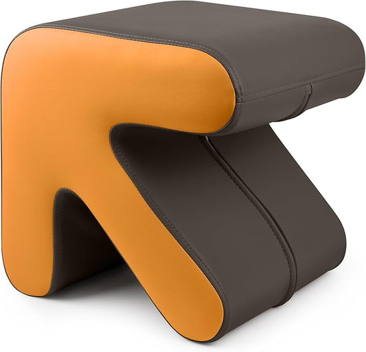 H&B Luxuries Ottoman, Foot Stool with Creative Shape, Napa Leather Ottomans, Removable Outer Foot Rest, No Assembly Required, Ottoman for Living Room, Bedroom, Entrance, Gray Yellow-DeskLoop Office