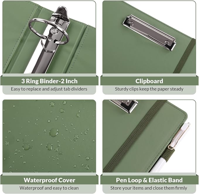 SKYDUE 3 Ring Binder with Clipboard, 2 Inch Binder, PU Clipboard Binder with - Image 7
