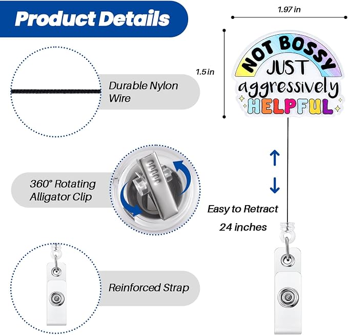 Not Bossy Just Aggressively Helpful Funny Nurse Badge Reel, Cute Retractable ID - Image 2