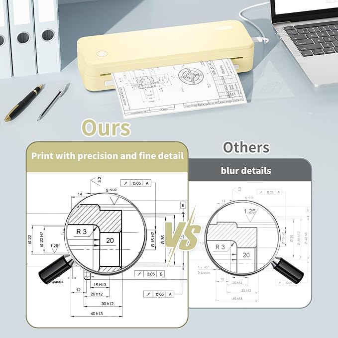JADENS Portable Printers Wireless for Travel, Thermal Inkless Printer, Support 8.5" X 11" Thermal Paper(Yellow)-DeskLoop Office