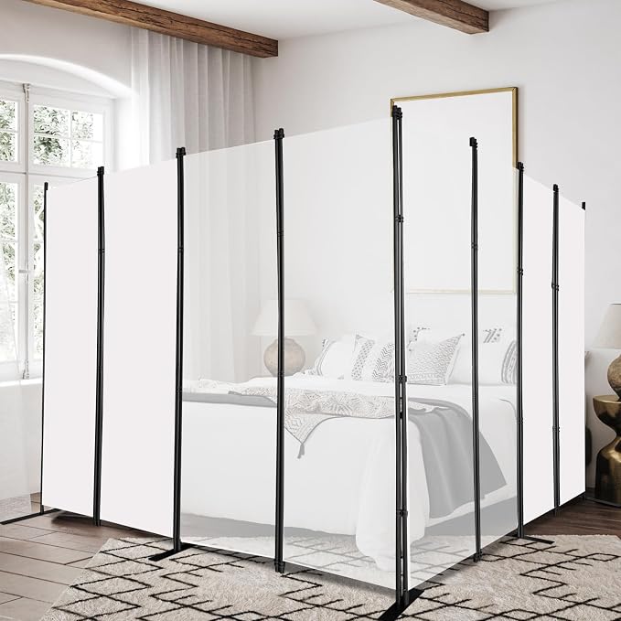 MAYOLIAH 8-Panel White Room Divider 6ft Tall Folding Privacy Screen Portable - Image 5