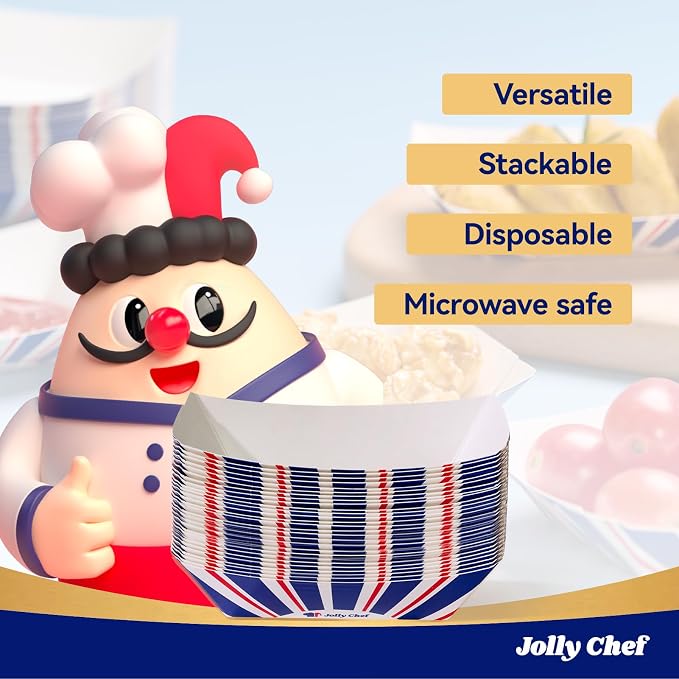 JOLLY CHEF 250 Pack 1/4 Lb Paper Food Trays, Mini Disposable Food Boat - Image 5