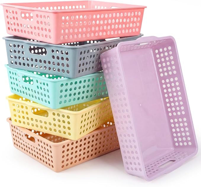 Tenceur 6 Pcs Plastic Classroom Storage Baskets, Pastel Stackable Paper Baskets by Tenceur