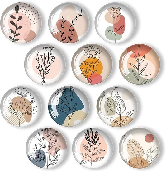 Art Line Flower Refrigerator Magnets 12Pcs Glass Strong Magnetic Refrigerator Magnet Fridge Sticker,Crystal Fridge Magnets Decoration for Crafts,Strong Fridge Magnets for Kitchen, School-DeskLoop Office
