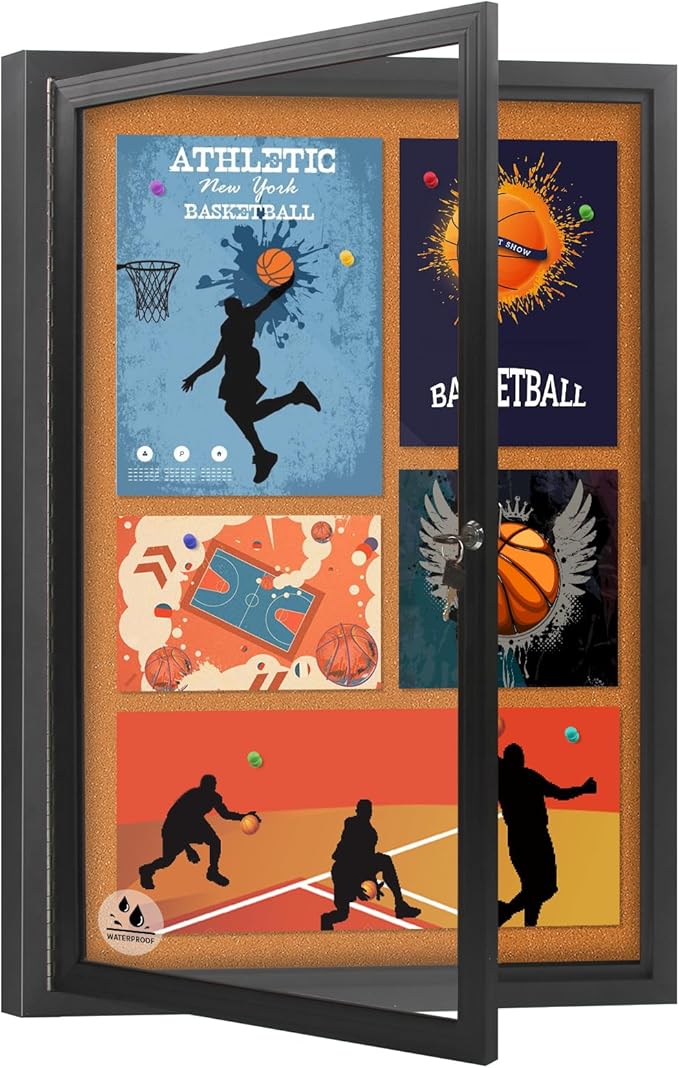 Enclosed Bulletin Board,Outdoor Weatherproof Cork Noticeboard with Locking Door, Wall-Mounted Black Aluminum Frame,Display Case Message Board for Office Home,36x24 Inch (5xA4)-DeskLoop Office