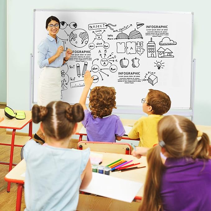H-Qprobd Mobile Whiteboard 72"x40" Magnetic Dry Erase Board with Stand Double-Sided Rolling Whiteboard for Office, Home & School-DeskLoop Office