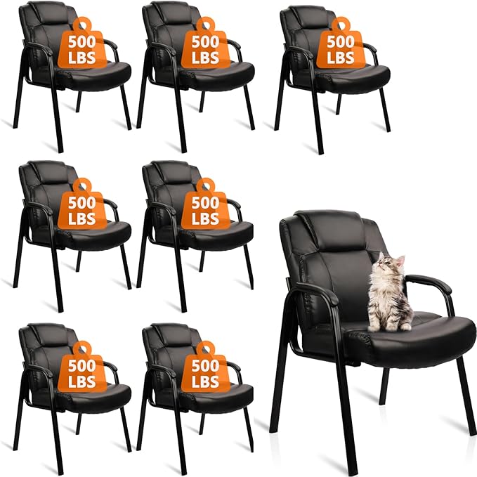 CLATINA Big & Tall 500 lb. Guest Chair, Leather Reception Chairs with Padded Arm Rest for Waiting Room Office Home and Meeting Conference-Black, 8 Pack-DeskLoop Office