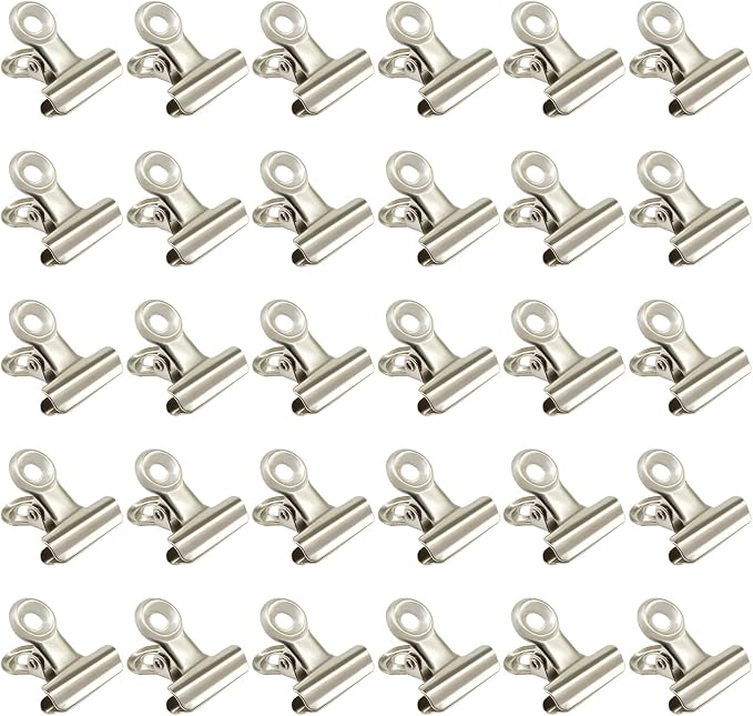 Bonsicoky 30 Pack Silver Bulldog Clips, 0.87 inch / 22mm Mini Metal Hinge Clips - Image 2