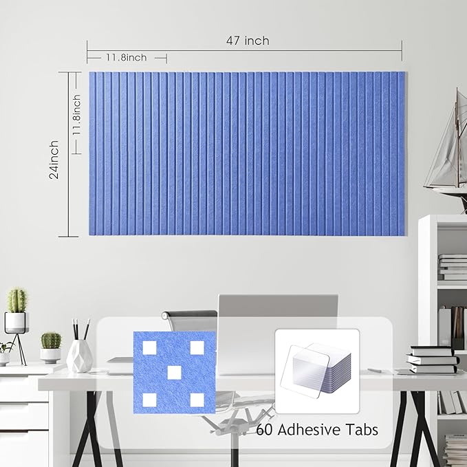 Large Cork Board for Office, 8 Pack Felt Wall Tiles with Slat Wall Paneling and Safe Removable Adhesive Tabs, Felt Bulletin Board Pin Board Cork Boards for Walls (Blue)-DeskLoop Office