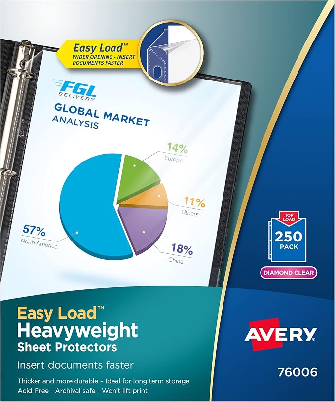 Avery Diamond Clear Heavyweight Sheet Protectors, Easy Load, 250 Document by Avery