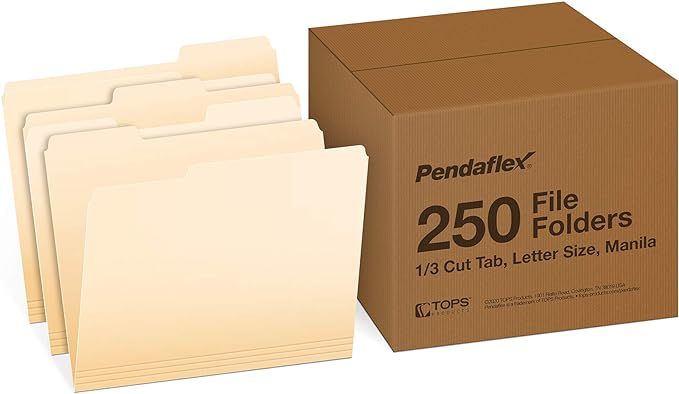 Pendaflex File Folders, Letter Size, 1/3-Cut Tabs, Premium Paper Folders by TOPSProducts