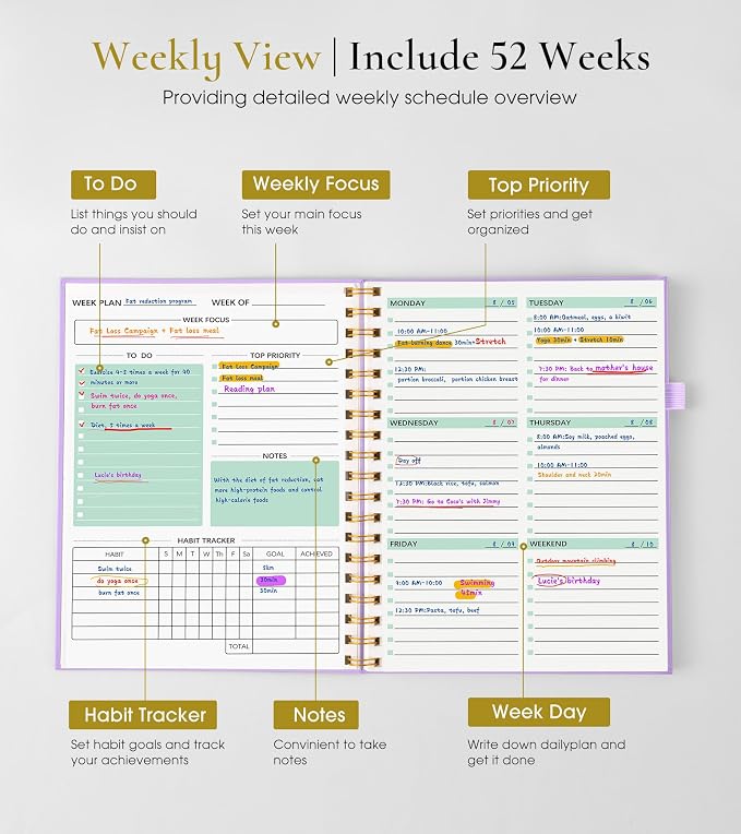 Undated Weekly and Monthly Planner, B5 Large Weekly To Do List Notebook - Image 3