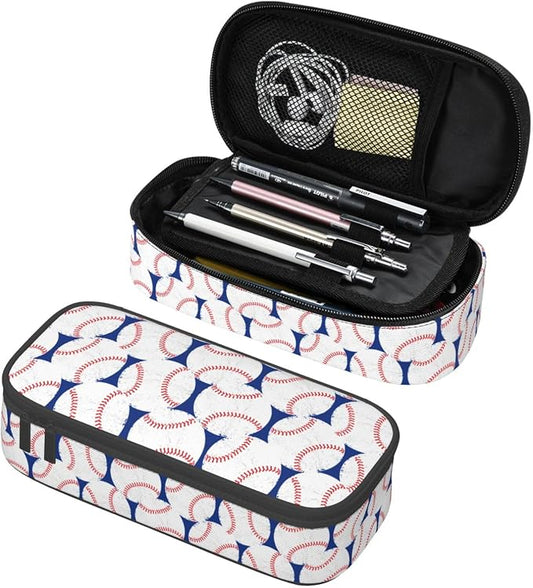 Baseball Blue White Ball Pencil Case Big Capacity Storage Pencil Pouch by HKHEHOP